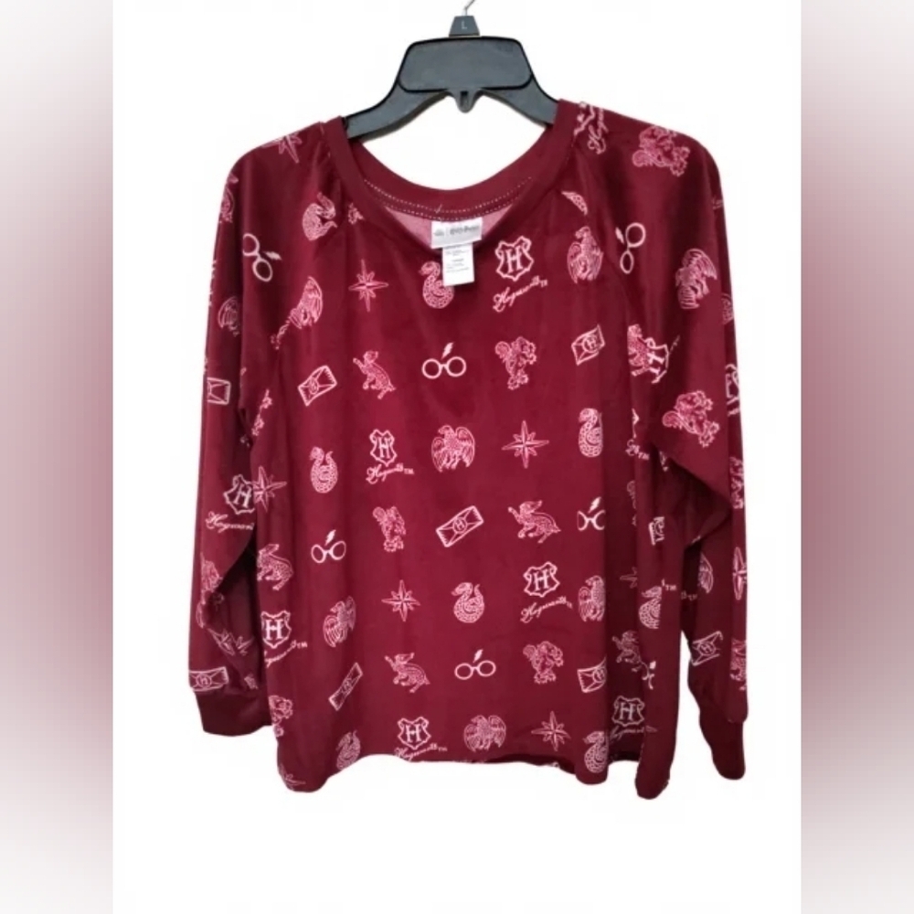 Harry Potter Burgundy Pajama Shirt – Magical Symbols Print, Soft & Cozy (L) - Picture 2 of 9